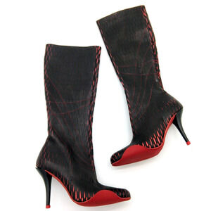 Paloma Barcelo Knee High Stiletto Boots Size 36 5.5 6 New Black Red Laser Cut